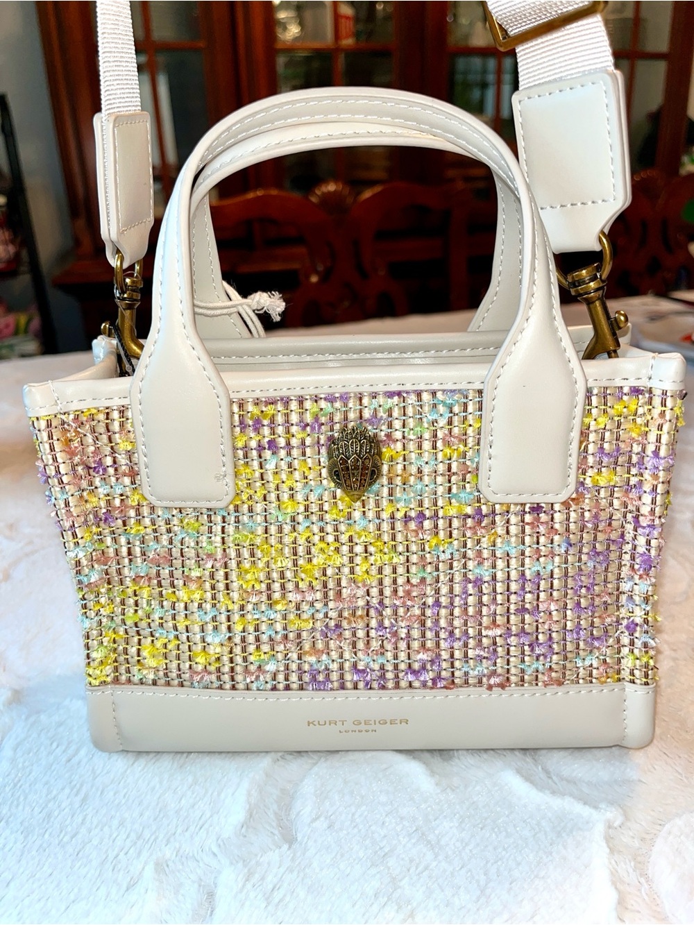 Kurt Geiger NWT! Pastel Raffia Recycled XS Mini Shopper Tote Bag - Picture 3 of 11